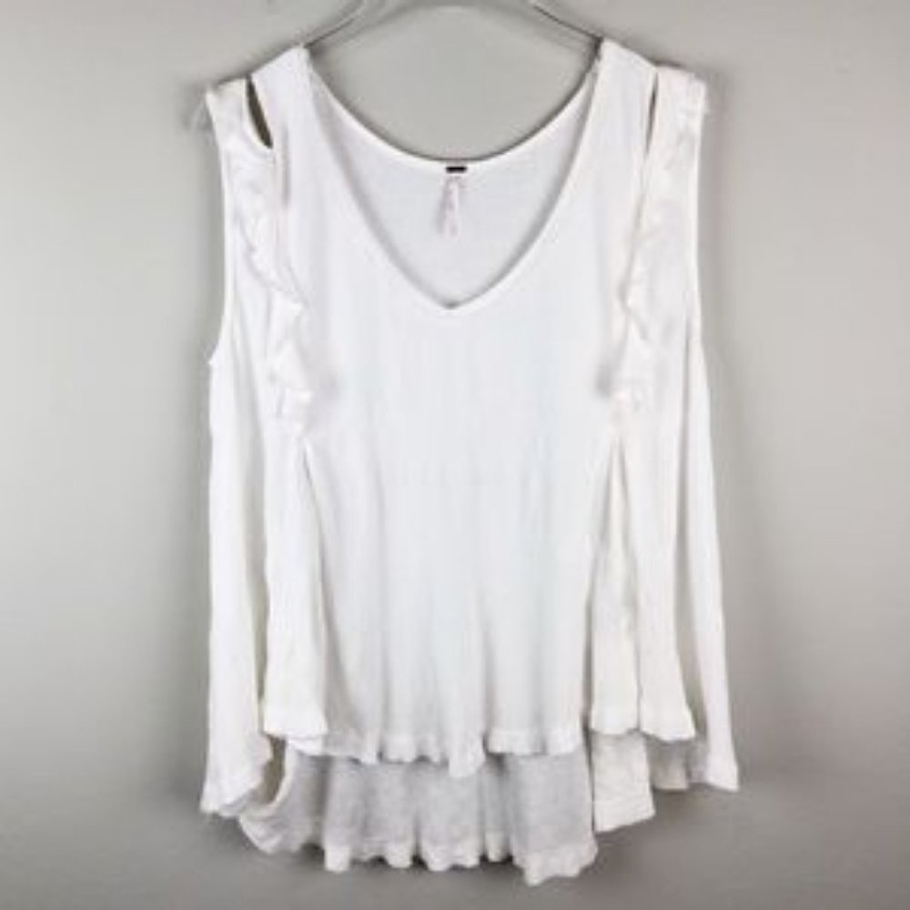 Free People Flowy‎ White Ruffle Sleeveless V-Neck Blouse Size Small